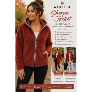 Athleta Sherpa Jacket Hoodie Full Zip Cozy Fleece Rust Womens SZXL Athletic